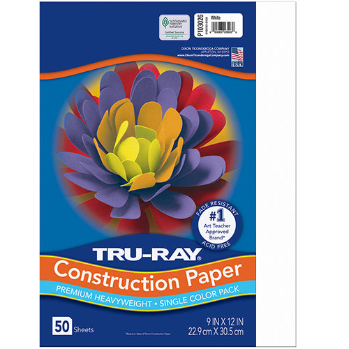 Tru-Ray® Construction Paper, White, 9" x 12" - 50 Sheets