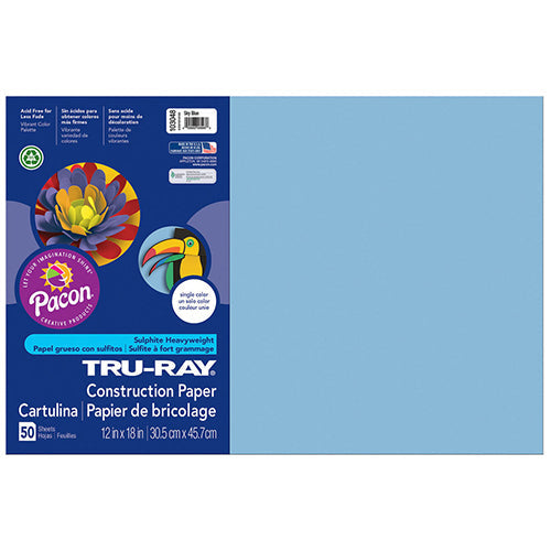 Tru-Ray® Construction Paper, Sky Blue, 12" x 18" - 50 Sheets