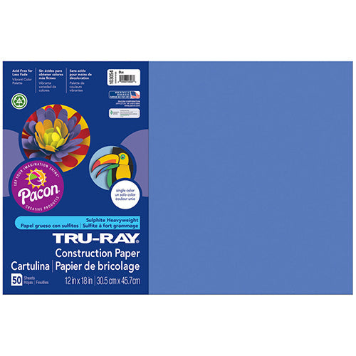 Tru-Ray® Construction Paper, Blue, 12" x 18" - 50 Sheets