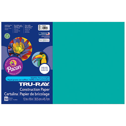 Tru-Ray® Construction Paper, Turquoise, 12" x 18" - 50 Sheets