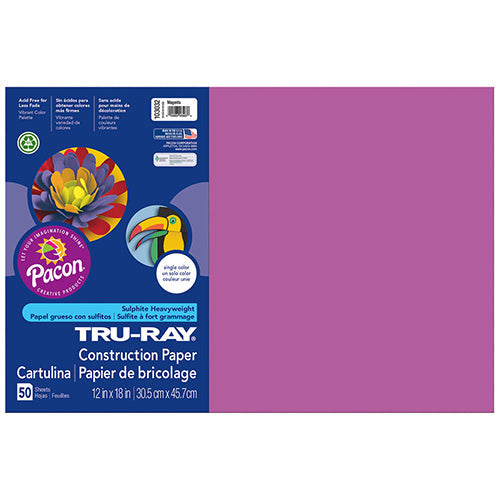 Tru-Ray® Construction Paper, Magenta, 12" x 18" - 50 Sheets