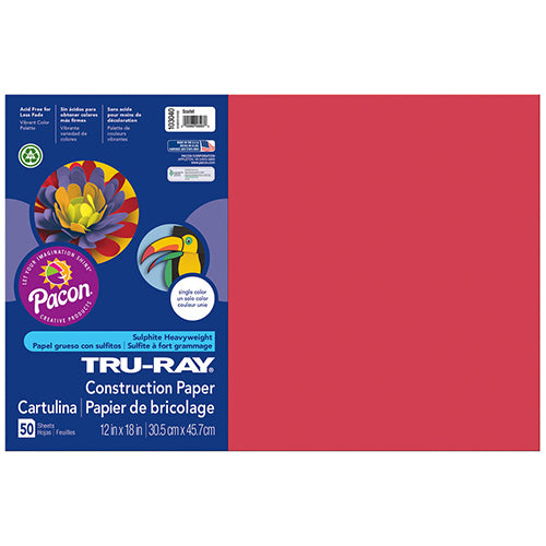 Tru-Ray® Construction Paper, Scarlet, 12" x 18" - 50 Sheets