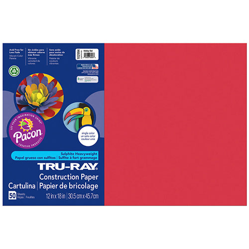 Tru-Ray® Construction Paper, Holiday Red, 12" x 18" - 50 Sheets