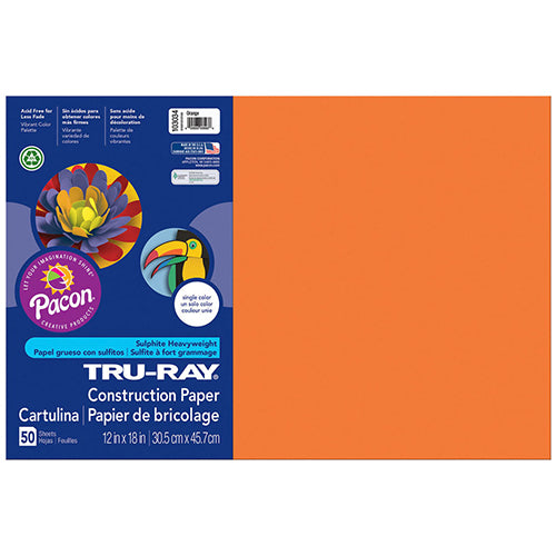 Tru-Ray® Construction Paper, Orange, 12" x 18" - 50 Sheets