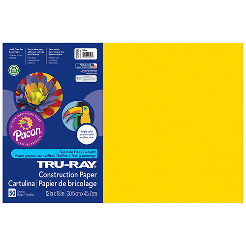Tru-Ray® Construction Paper, Yellow, 12" x 18" - 50 Sheets