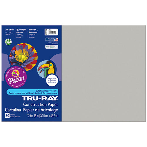 Tru-Ray® Construction Paper, Gray, 12" x 18" - 50 Sheets