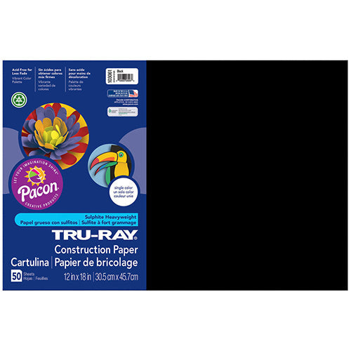 Tru-Ray® Construction Paper, Black, 12" x 18" - 50 Sheets