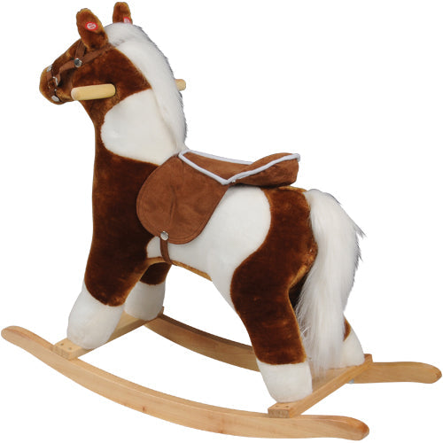 Side View of Interactive Plush Pinto Rocking Horse