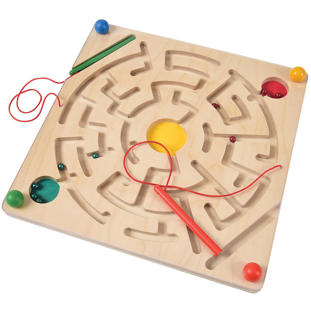 Magnetic Maze Board for Kids | 12” Wooden Maze Game with Magnetic Wands | Early MTC-176