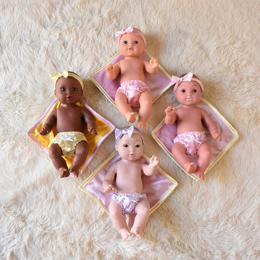 Multi-Ethnic Tender-Touch Baby Dolls - Set of 4 Dolls with Blankies