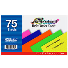 Fluorescent Colored Index Cards - 75 ct.