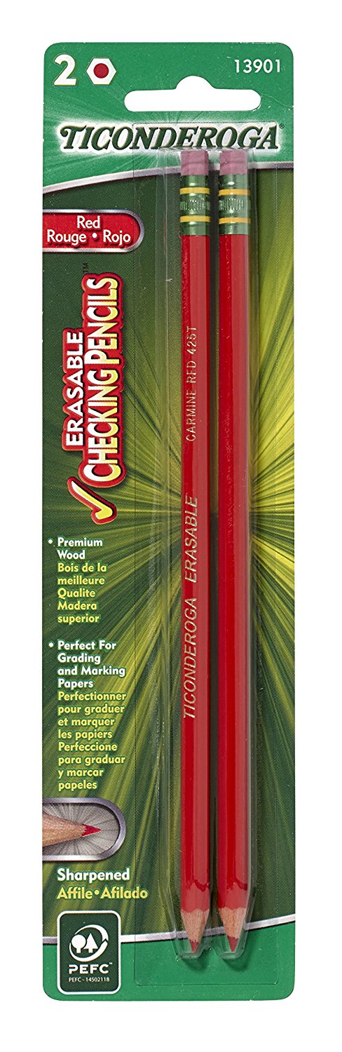 Ticonderoga® Red Erasable Checking Pencils - 2 pk