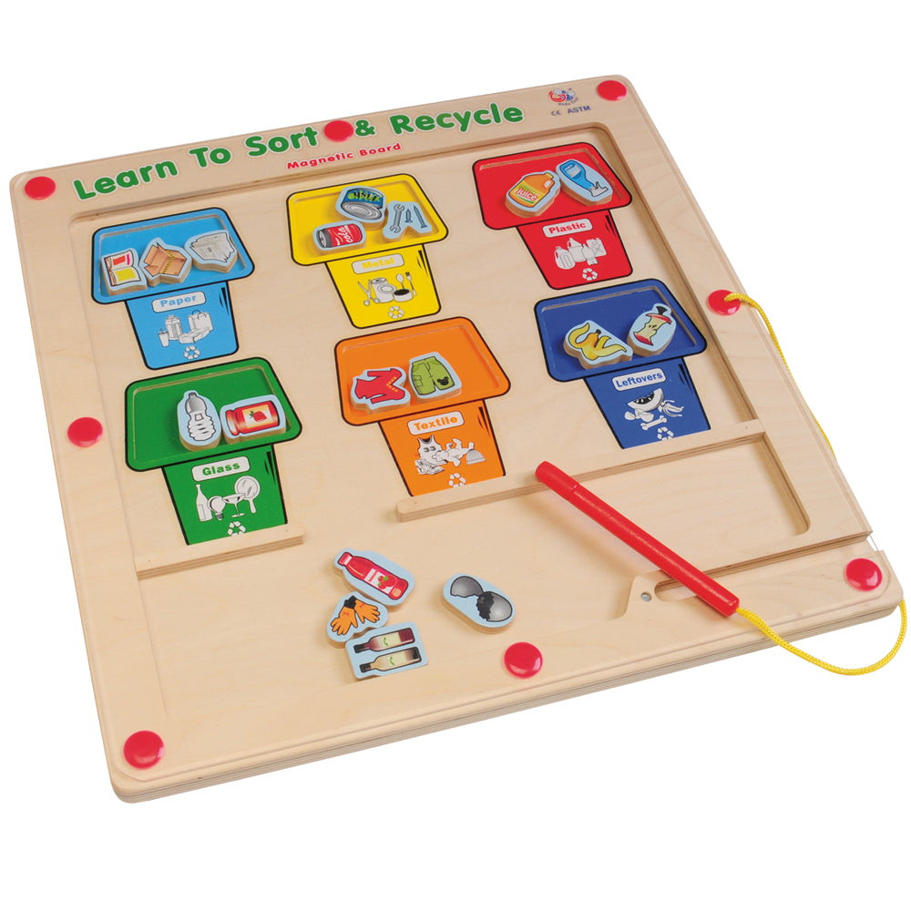 Magnetic Recycling Sorting Board | Wooden Learning Toy for Kids Ages 3+ | Sort b GOG-21