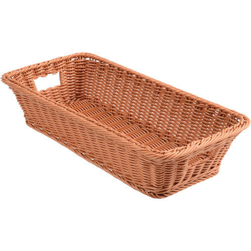 Low Rectangular Plastic Woven Basket w/ Handles